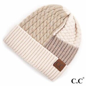 C.C Exclusives Patchwork Beanie Off-White, Tan & Neutral Tones